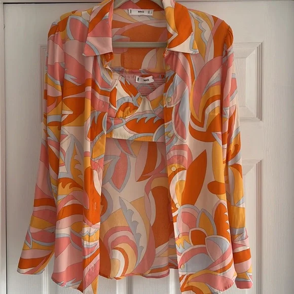 MANGO Matching Set Bralette Crop Top and Button Down Blouse S - Picture 4 of 13